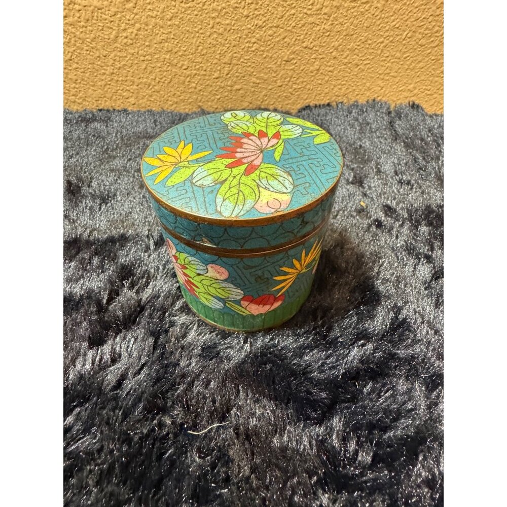 ANTIQUE CHINESE CLOISONNE TEA CADDY SNUFF CYLINDRICAL BOX TEA